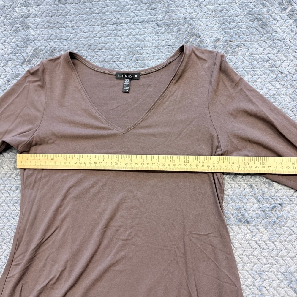 Eileen Fisher V-Neck 3/4 Sleeve Jersey Knit Tunic Dress in Taupe Brown Size XS - Picture 8 of 10